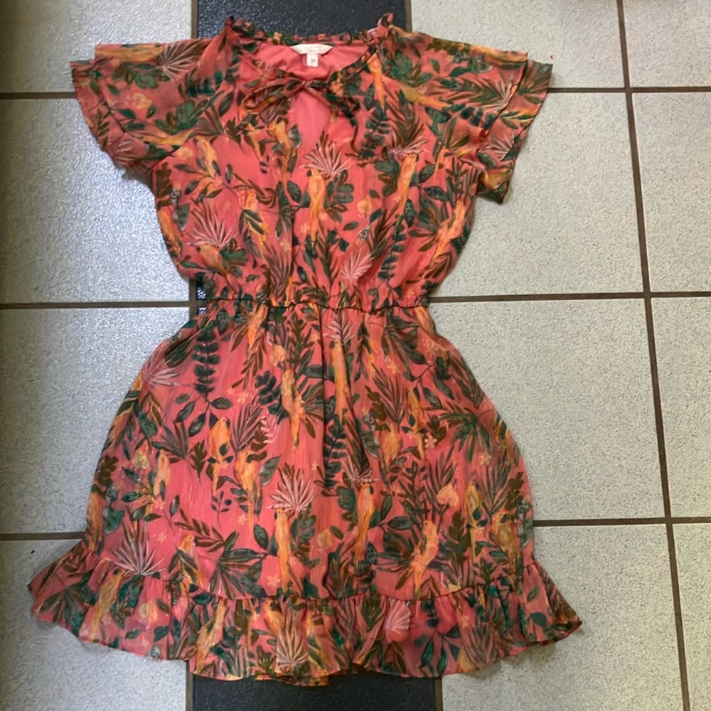 LC Lauren Conrad Coral and Green Floral Dress
